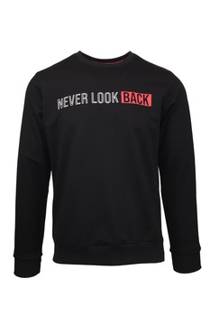 Bluza sport pentru barbat, Univers Fashion, decolteu la baza gatului, imprimeu 'Never Look Back', negru Bluza sport pentru barbat, Univers Fashion, decolteu la baza gatului, imprimeu 'Never Look Back', negru