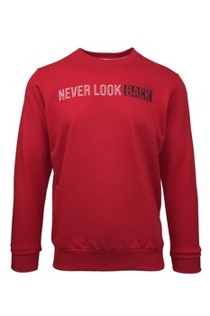 Bluza sport pentru barbat, Univers Fashion, decolteu la baza gatului, imprimeu 'Never Look Back', rosu Bluza sport pentru barbat, Univers Fashion, decolteu la baza gatului, imprimeu 'Never Look Back', rosu