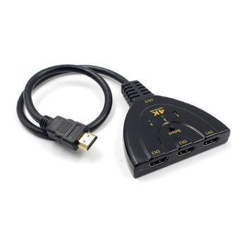 Switch HDMI cu 3 porturi, Active, spliter/ multiplicator 3 dispozitive la 1 TV, cablu 50cm, calitate deosebita, 4k, contacte aurite