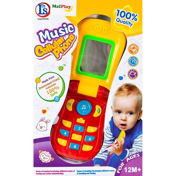 Jucarie interactiva Telefon mobil cu efecte sonore pentru copii Rosu