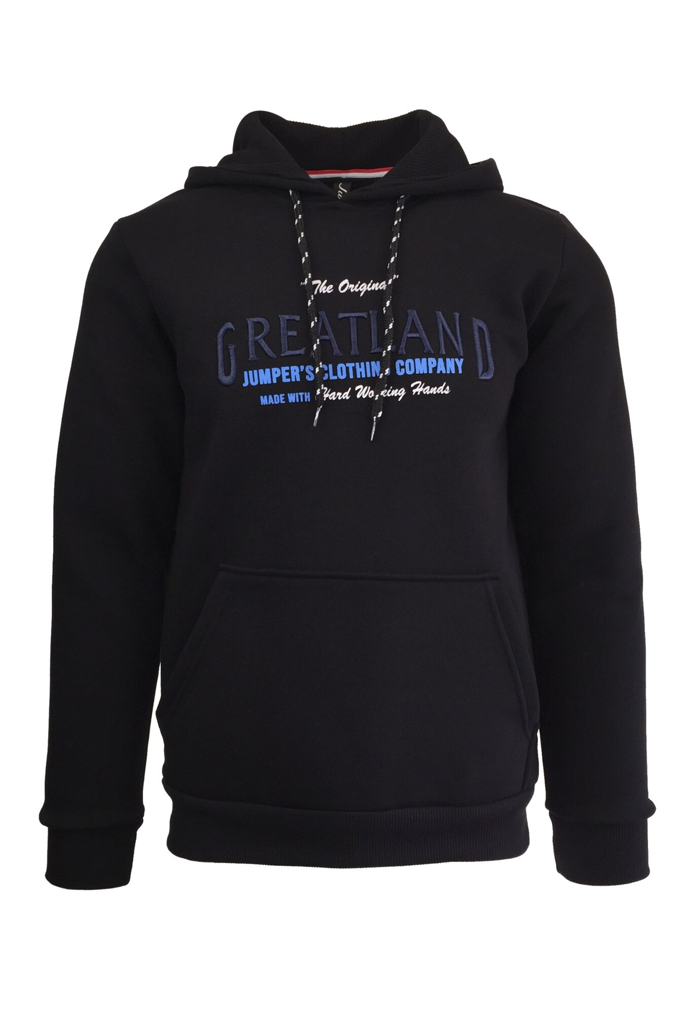 Hanorac pentru barbat, Univers Fashion, vatuit la interior, imprimeu 'Greatland', negru