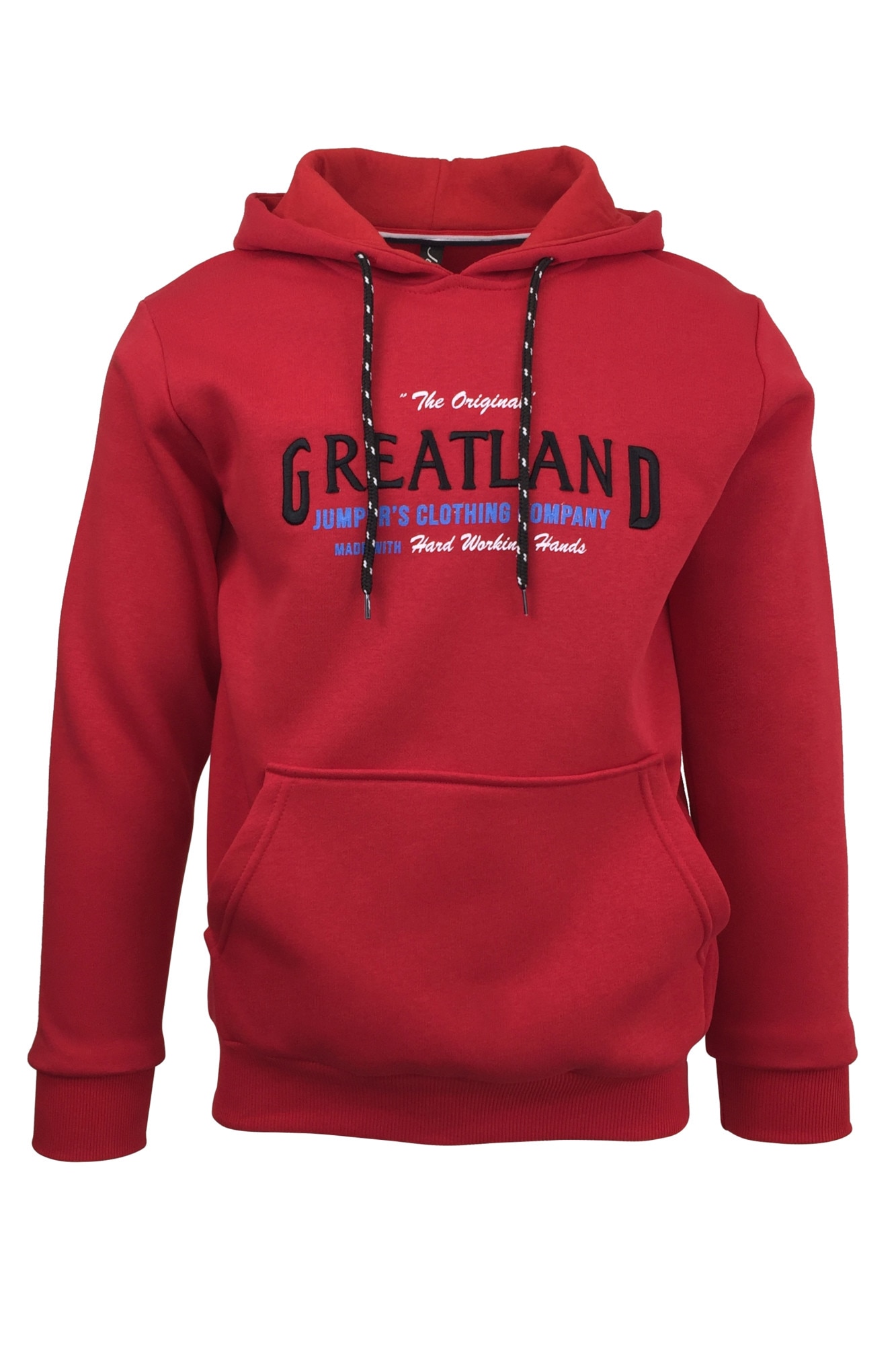 Hanorac pentru barbat, Univers Fashion, vatuit la interior, imprimeu 'Greatland', rosu