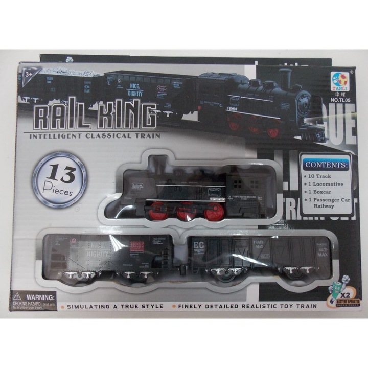 Set trenulet electric Rail King, cu aspect realist, 13 piese, multicolor