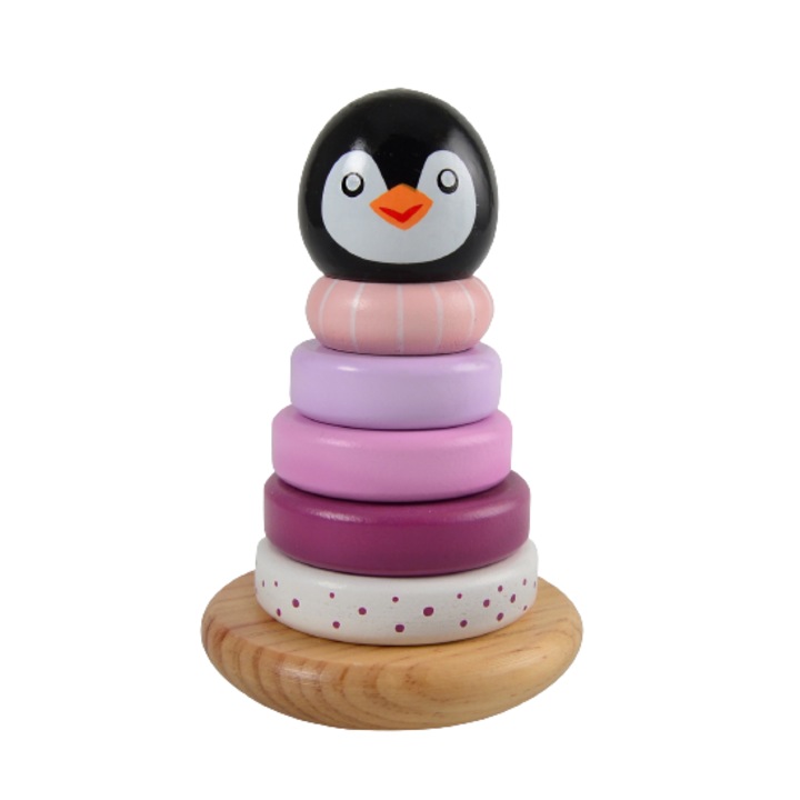 Magni Danish Toys FSC Piramis rakodótorony, fából készült, 6 részes, rózsaszín