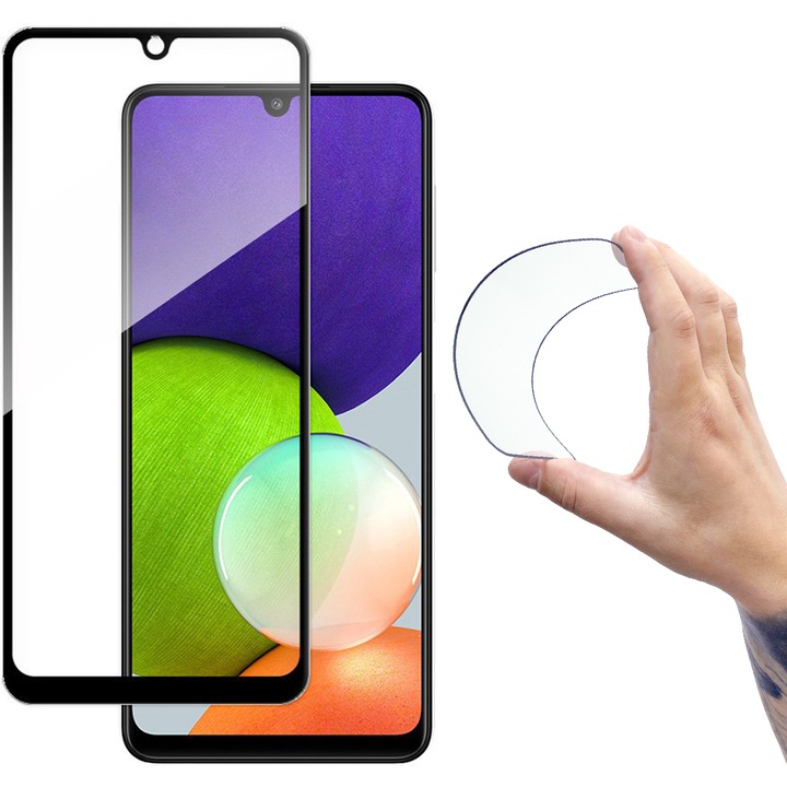 Протектор Wozinsky Full Cover Flexi Nano Glass Hybrid с рамка за Samsung Galaxy A22 4G, черен