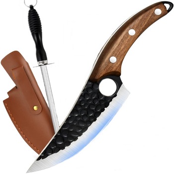 Cutit profesional de bucatarie, de dezosat antiaderent, lama 14.8 cm, forjat manual, otel de damasc, cu maner din lemn natural, Chef Cutit profesional de bucatarie, de dezosat antiaderent, lama 14.8 cm, forjat manual, otel de damasc, cu maner din lemn natural, Chef