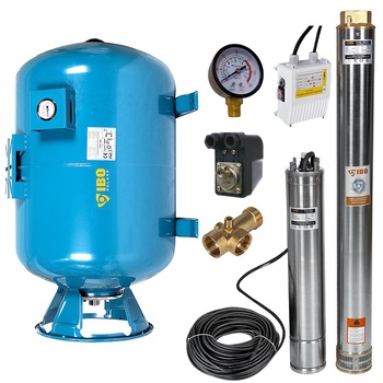 Kit hidrofor 100L vertical/orizontal cu pompa submersibila IBO Dambat 4SDM7/17, 2.2kW, debit 180l/min, H refulare 107m, racord 2 toli, rezistenta la nisip Kit hidrofor 100L vertical/orizontal cu pompa submersibila IBO Dambat 4SDM7/17, 2.2kW, debit 180l/min, H refulare 107m, racord 2 toli, rezistenta la nisip