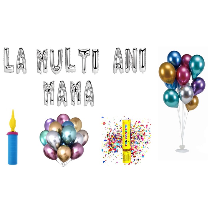 Boldog születésnapot anya lufi készlet, tortalapos ajándék, 75 darab, ezüst
