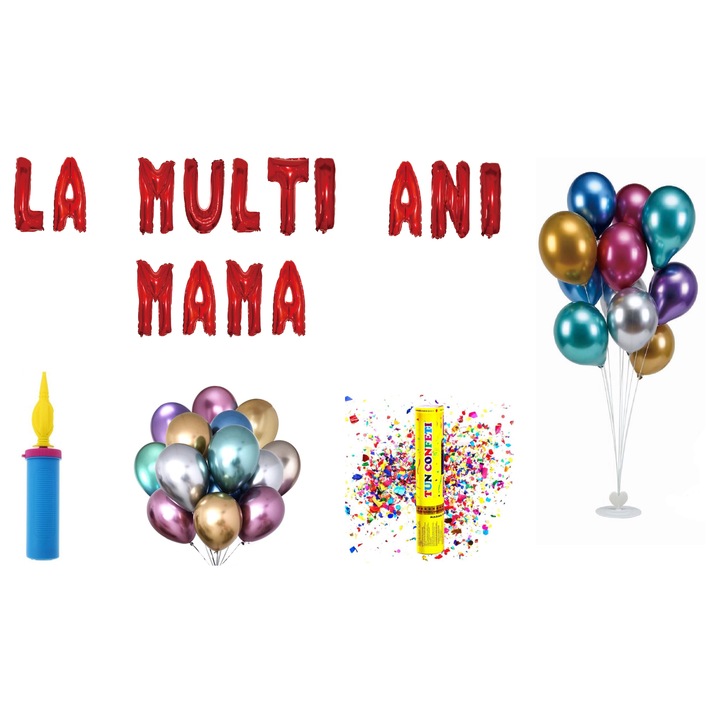 Boldog születésnapot anya lufi szett, tortalapos ajándék, 75 db, piros