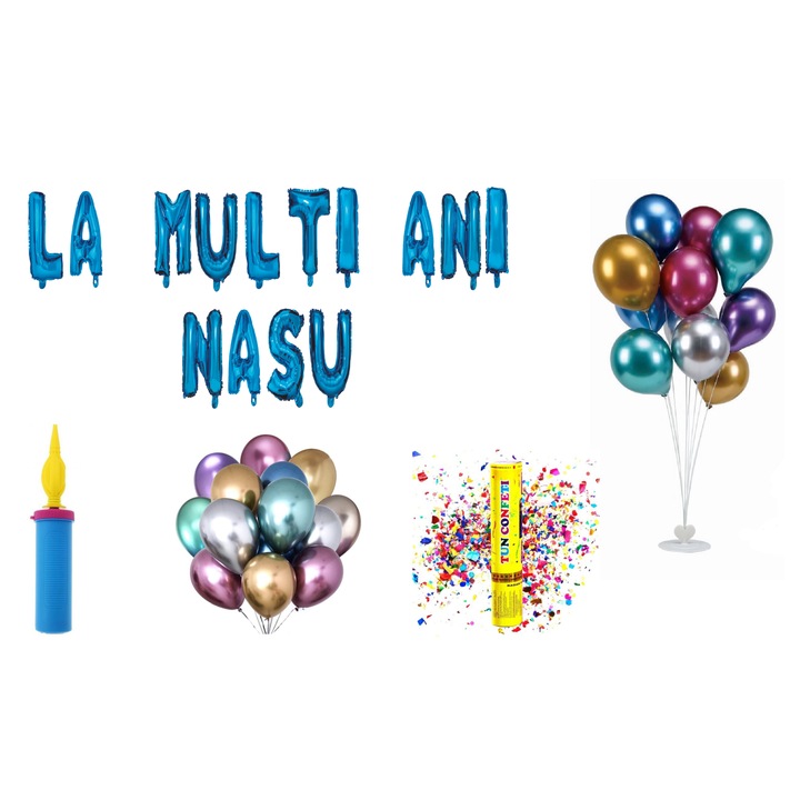 OEM La Multi Ani Nasu Születésnapi lufi szett, román nyelvű felirat, 75 db, kék
