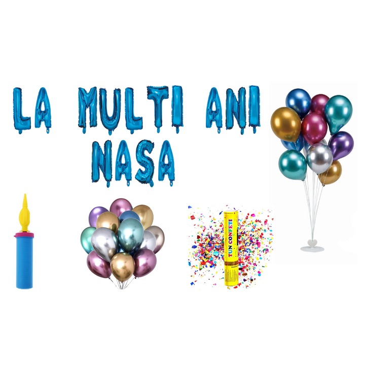 Nasa Boldog születésnapot lufi szett, tortalapos ajándék, 75 db, kék