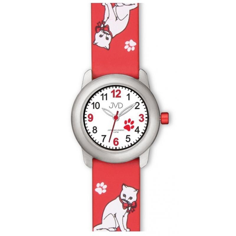 Ceas copii JVD, Model pisica, 5 ATM, Rosu