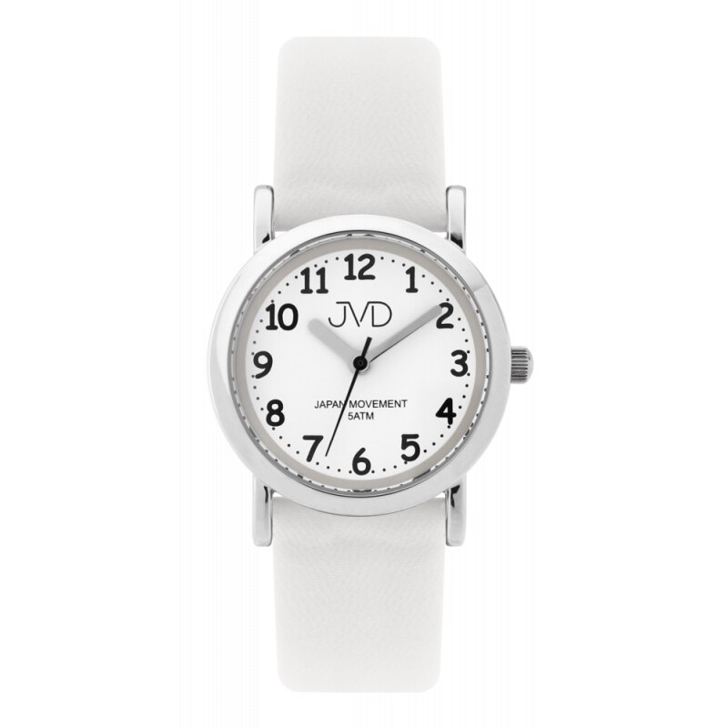 Ceas copii JVD, 5 ATM, 28 mm, Alb/Argintiu