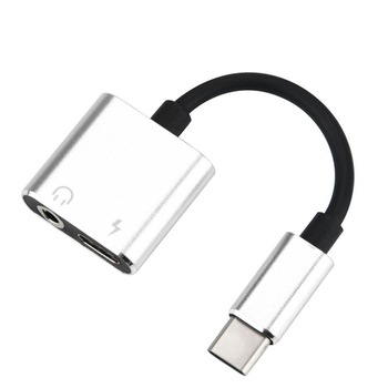 Adaptor casti si charger, USB Type C, 3,5 mm jack, Splitter, Silver Adaptor casti si charger, USB Type C, 3,5 mm jack, Splitter, Silver