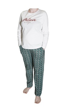 Pijamale dama Andu, Belive in magic Christmas, buzunare, crem/verde, 48 Pijamale dama Andu, Belive in magic Christmas, buzunare, crem/verde, 48