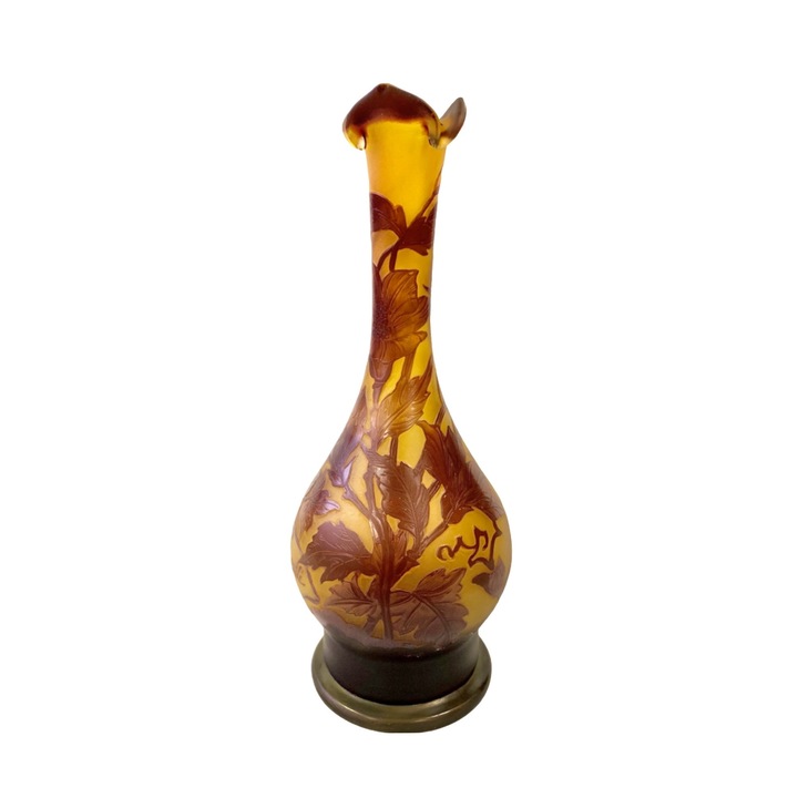 Стъклена ваза тип Гале, H38, декорация японско лале