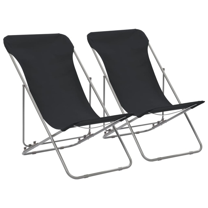 Set scaune de plaja pliabile vidaXL, 2 buc., negru, otel & tesatura oxford, 6.1 kg