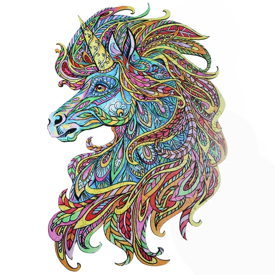 Puzzle Unicorn, lemn, multicolor, 127 piese, 320 x 420 mm