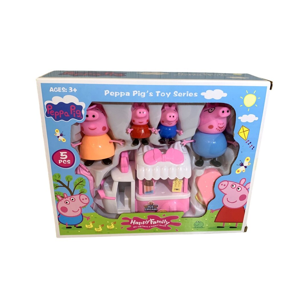 Set 4 figurine cu masinuta de inghetata, Peppa Pig, multicolor, 9 cm