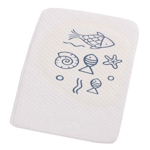 Covoras baie cu ventuze Deco, model marin, alb / albastru, dimensiuni 54 x 54 cm