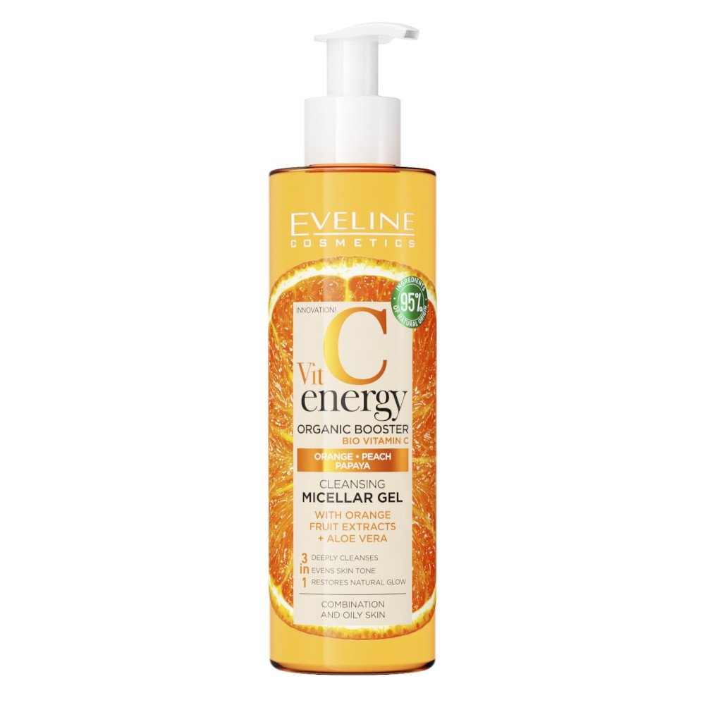 Gel micelar de curatare pentru fata, Eveline Cosmetics, Vit C Energy 3 in 1, 200 ml