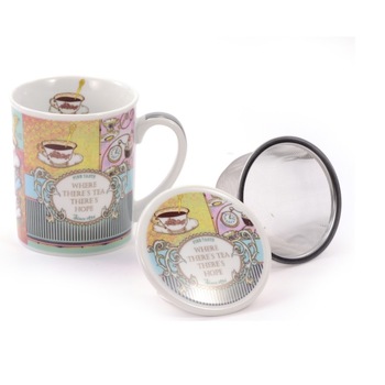 Cana cu sita si capac - Jamie, Portelan, 250 ml, Multicolor Cana cu sita si capac - Jamie, Portelan, 250 ml, Multicolor