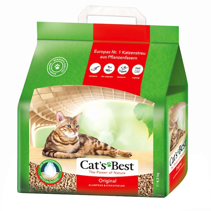 Asternut igienic pentru pisici Cat's Best Original, fibre organice, 10L, 4.3kg