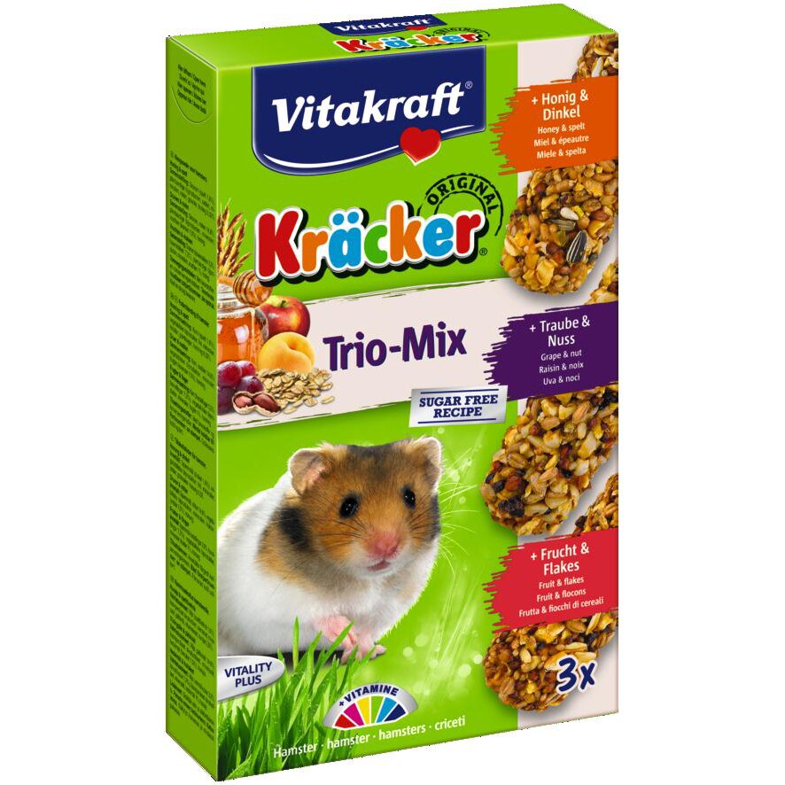 Baton pentru Hamsteri Vitakraft Trio Mix, Miere/Nuci/Fructe, 3 Buc