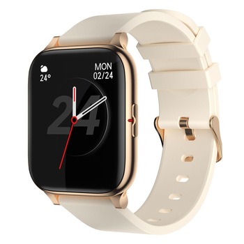 Ceas Smartwatch iHunt Watch 7, Saturatie Oxigen, Ritm Cardiac, Tensiune Arteriala, Notificari, Pedometru, Monitorizare somn, iOS/Android, Gold