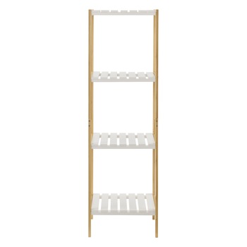 Raft, en.casa, Balsfjord, 33 x 34 x 110 cm, bambus, natur/alb, cu 4 polite depozitare Raft, en.casa, Balsfjord, 33 x 34 x 110 cm, bambus, natur/alb, cu 4 polite depozitare