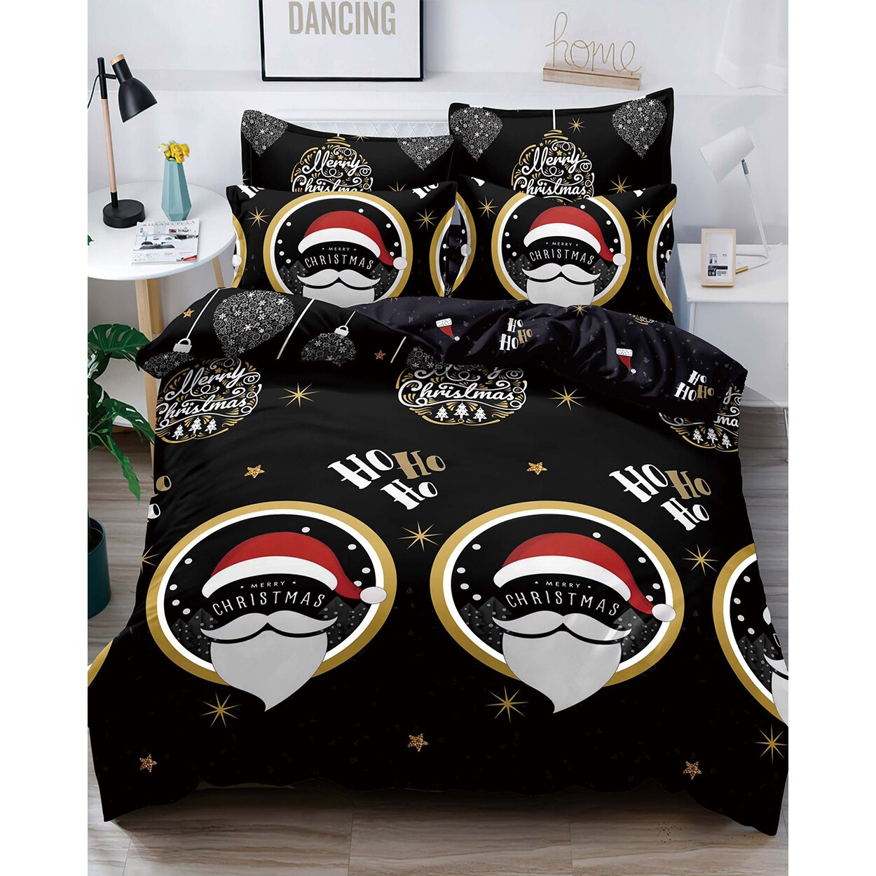 Set Lenjerie Craciun, Bumbac Tip Finet, Cu Elastic, Pat 2 Persoane, Santa Hat, FNJEC-12
