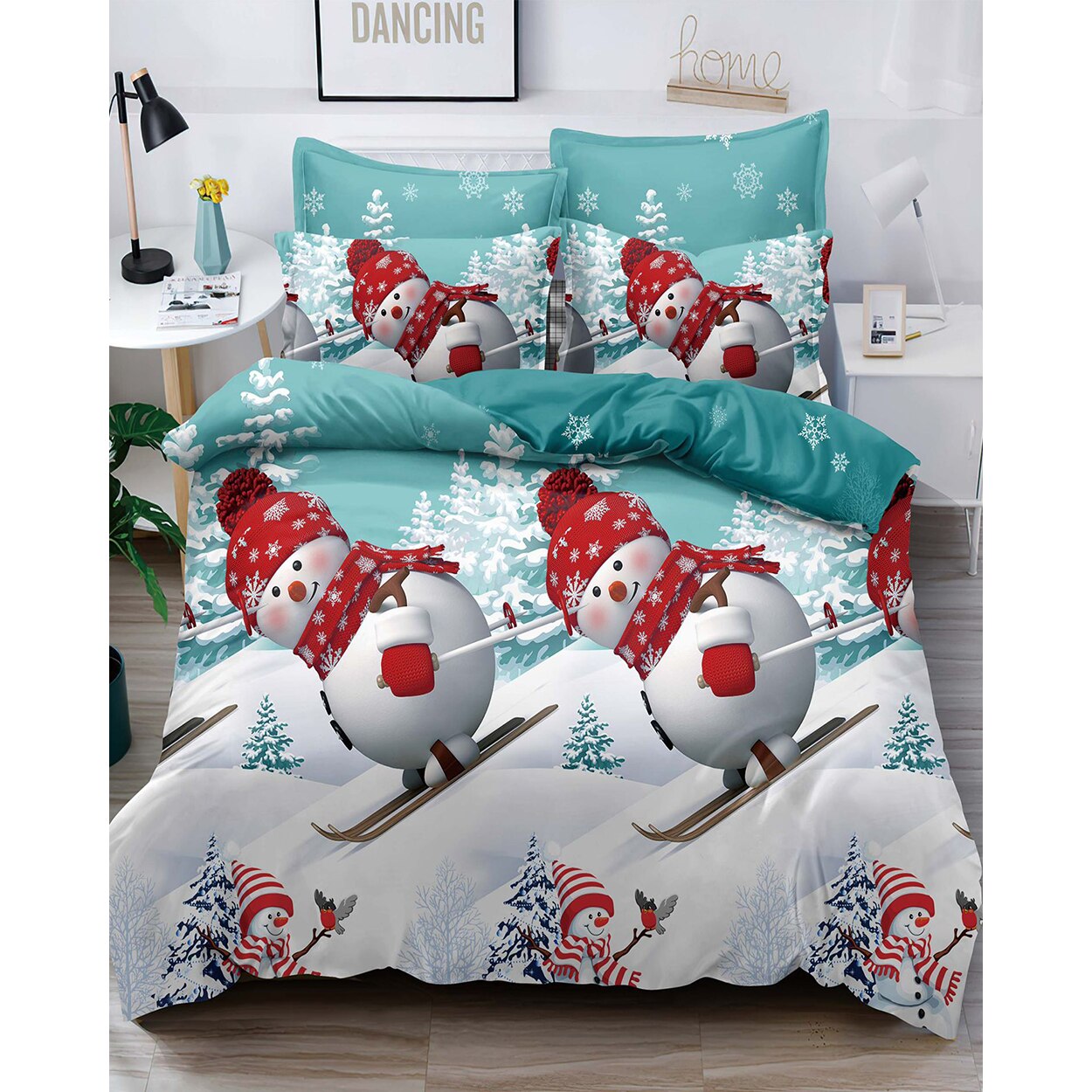 Lenjerie de Pat din Finet cu 2 Fete, 6 Piese, Pat 2 Persoane, Snowman V2, FNJC-17