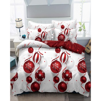 Lenjerie de Pat din Finet cu 2 Fete, 6 Piese, Pat 2 Persoane, Globuri Rosii, FNJC-15 Lenjerie de Pat din Finet cu 2 Fete, 6 Piese, Pat 2 Persoane, Globuri Rosii, FNJC-15