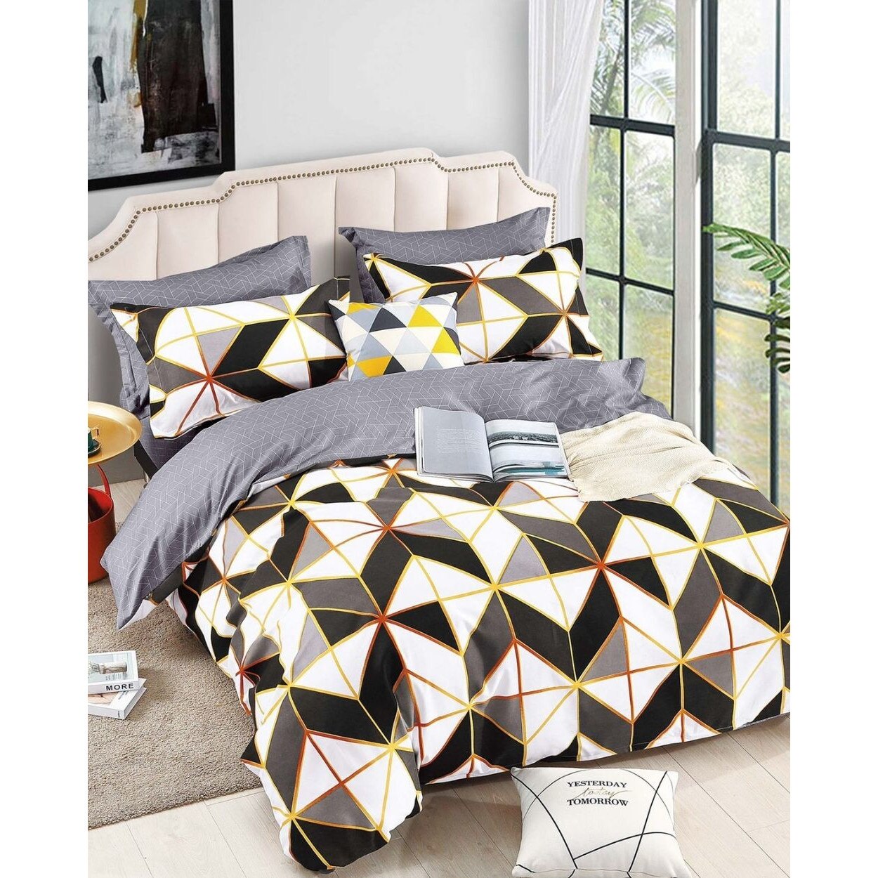 Lenjerie de Pat cu Elastic, Finet, 6 Piese, Pat 2 Persoane, Yellow Lines, FNJE-59