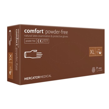 Set 100 bucati de manusi din Latex, fara pudra, Mercator Comfort XL Set 100 bucati de manusi din Latex, fara pudra, Mercator Comfort XL
