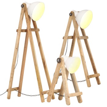 Set de 3 lampi de podea, vidaXL, Lemn/Metal, 28 x 65 x (145-150) cm, Alb/Maro Set de 3 lampi de podea, vidaXL, Lemn/Metal, 28 x 65 x (145-150) cm, Alb/Maro