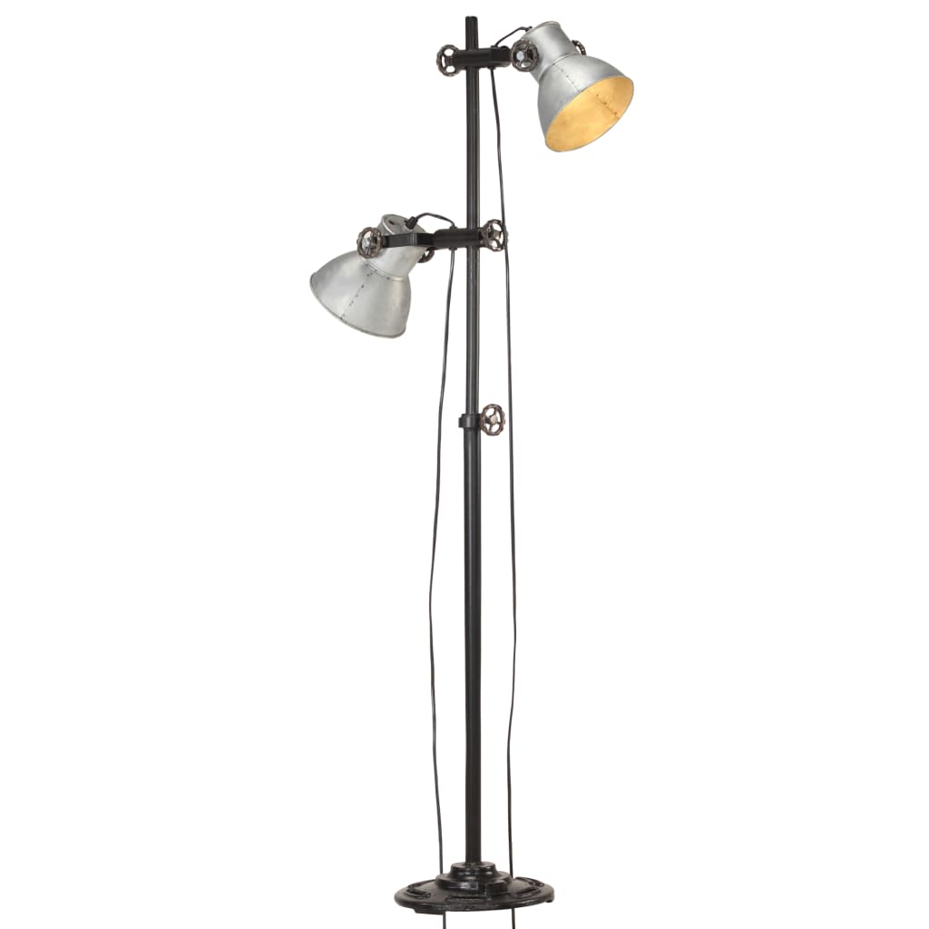 Lampa podea 2 abajururi, vidaXL, Fonta, 28 x 160 cm, E27, Argintiu/Negru