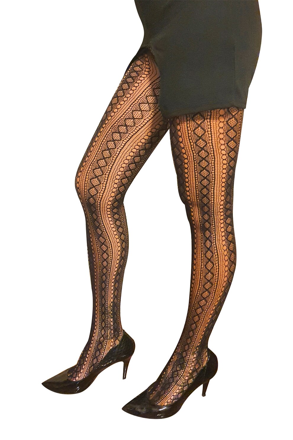 DIM, Dres cu talie inalta si model plasa, S-M, Negru