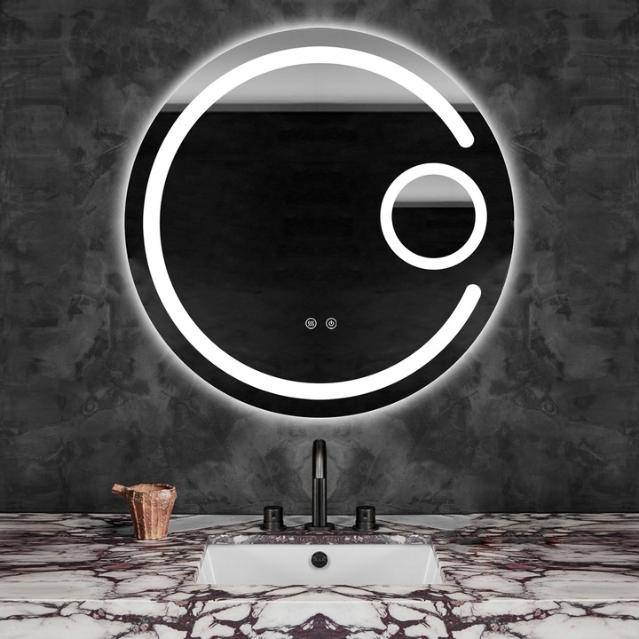 KEREK LED-es fürdőszobai tükör 70 cm nagyítóval N13