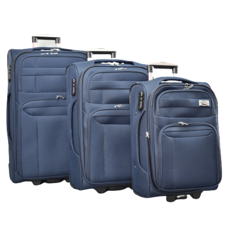 Set Valize, Perfect line, Textil, 75/30/46 cm, Albastru