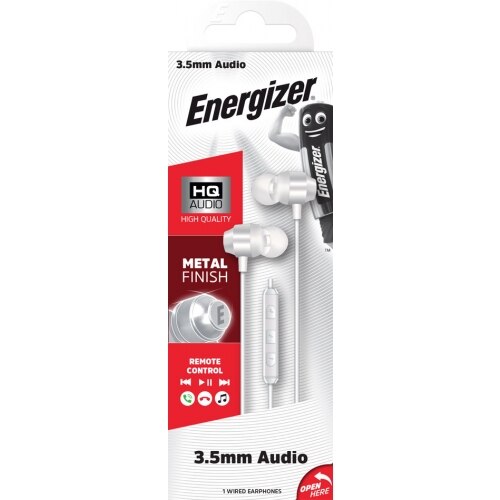 Casti Energizer CIA10WH2 cu fir si microfon metalice, 3,5mm, Alb