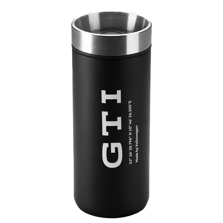 Hőérzékeny bögre, Volkswagen VW GTI, hőszigetelt üveg, rozsdamentes acél 400ml, matt fekete, VW31