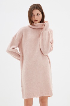 Trendyol, Rochie-pulover lejera cu guler inalt, Roz prafuit Trendyol, Rochie-pulover lejera cu guler inalt, Roz prafuit
