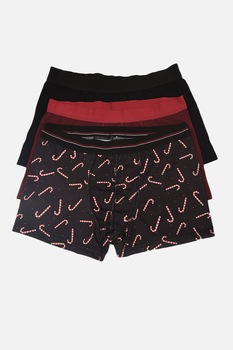 Trendyol, Set de boxeri cu tematica de Craciun - 3 perechi, Negru/Rosu/Maro inchis, S Trendyol, Set de boxeri cu tematica de Craciun - 3 perechi, Negru/Rosu/Maro inchis, S
