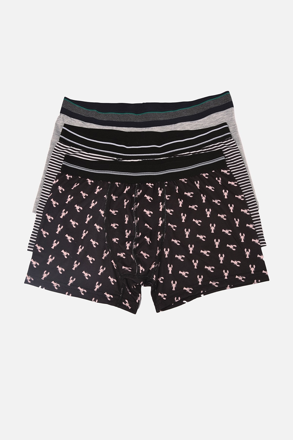 Trendyol, Set de boxeri uni si cu imprimeu - 3 perechi, Gri melange/Alb/Negru