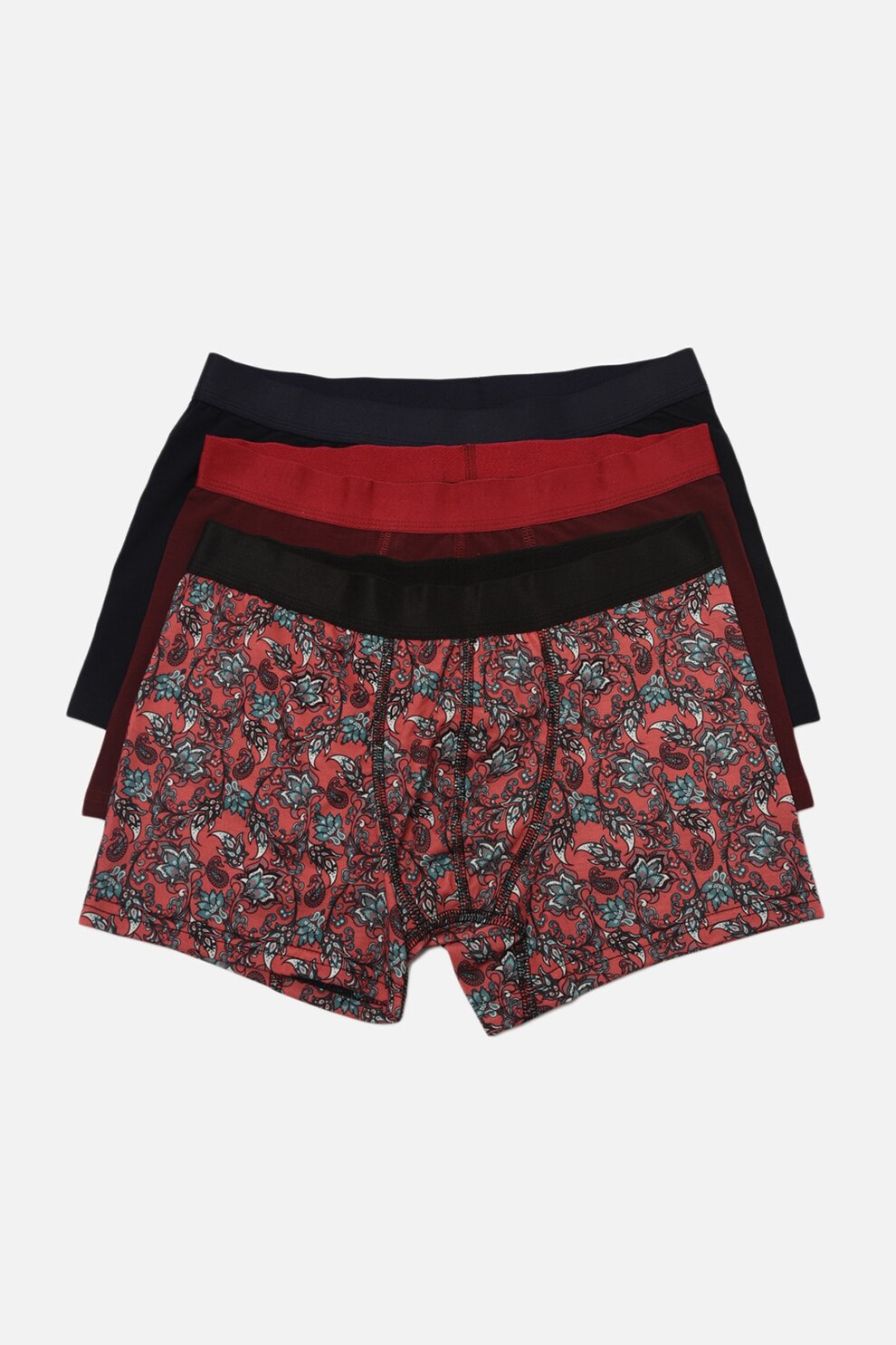 Trendyol, Set de boxeri uni si cu imprimeu - 3 perechi, Bleumarin inchis/Rosu
