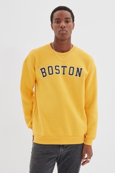 Trendyol, Bluza sport cu decolteu la baza gatului si text, Galben sofran/Negru/Alb Trendyol, Bluza sport cu decolteu la baza gatului si text, Galben sofran/Negru/Alb