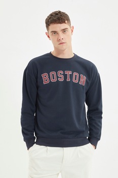 Trendyol, Bluza sport cu decolteu la baza gatului si text, Bleumarin/Bordeaux/Alb Trendyol, Bluza sport cu decolteu la baza gatului si text, Bleumarin/Bordeaux/Alb