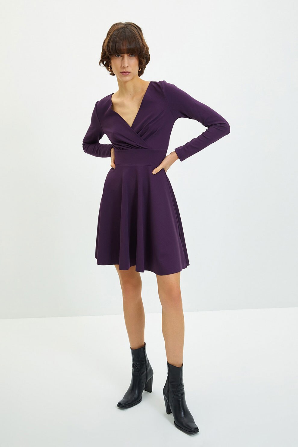 Trendyol, Rochie cu decolteu cache-coeur, Violet pruna