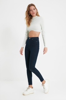 Trendyol, Blugi skinny cu talie inalta, Bleumarin inchis Trendyol, Blugi skinny cu talie inalta, Bleumarin inchis